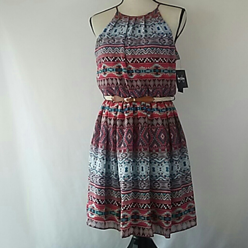 By & By Santa Fe Motif Belted Dress